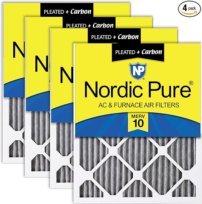 Nordic Pure 18x24x1 (Actual Size: 17 1/2 x 23 1/2 x 3/4) Furnace Air Filters MERV 10 Pleated Plus Carbon 4 Pack
