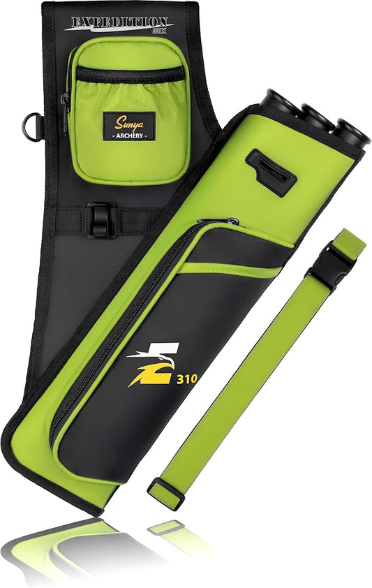 SUNYA Archery Hip Quiver for Arrows. Includes 3 Tubes Arrow Holder, Accessories Pockets and Waist Belt. Fit for Compound and Recurve Bow Practice.