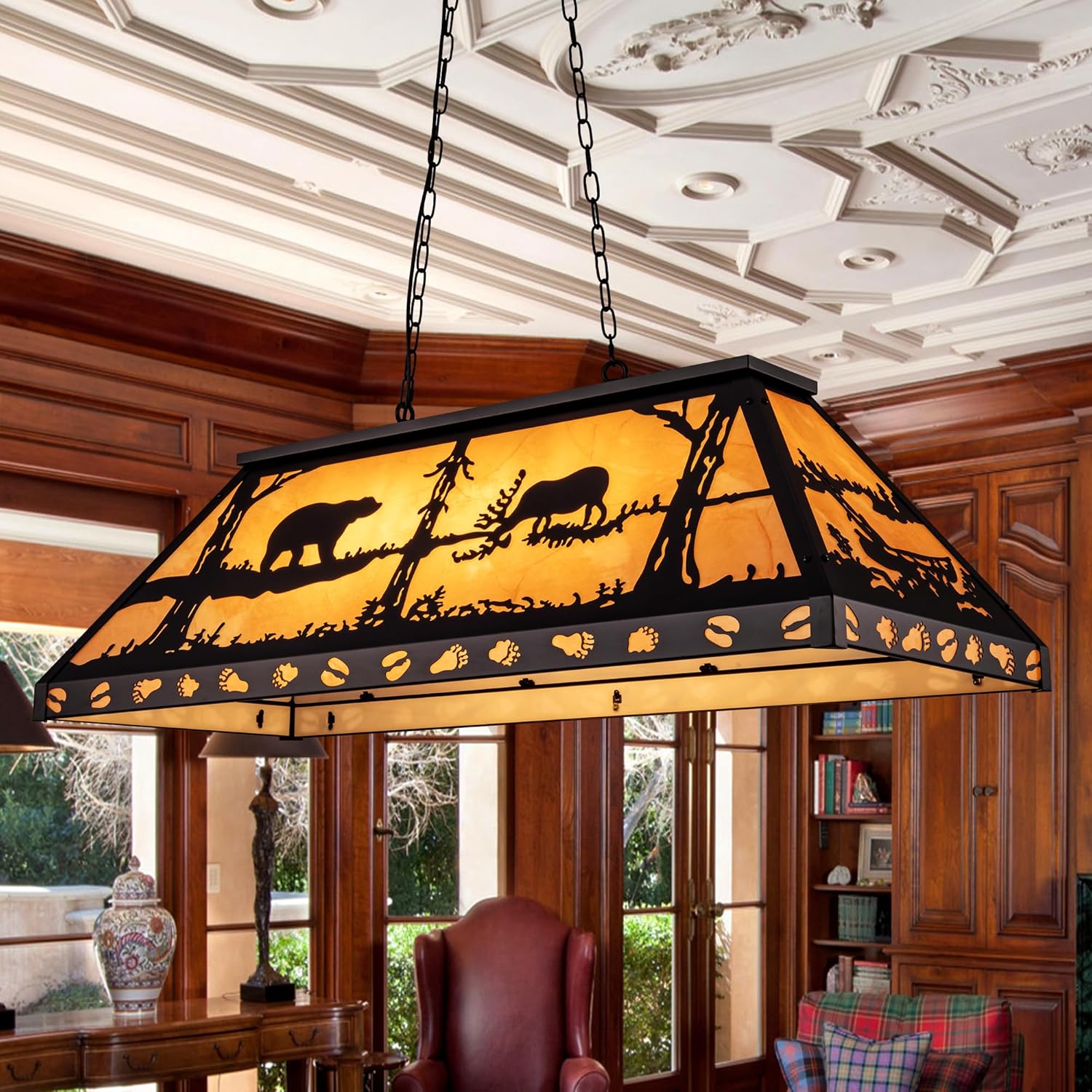 TOCHIC Rustic Pool Table Light, 4 Lights Vintage Billiards Light Fixtures, Tiffany Billiard & Pool Table Lights for Game Room Farmhouse Chandelier Man Cave Club Bar Dining Room Island 48" Inches