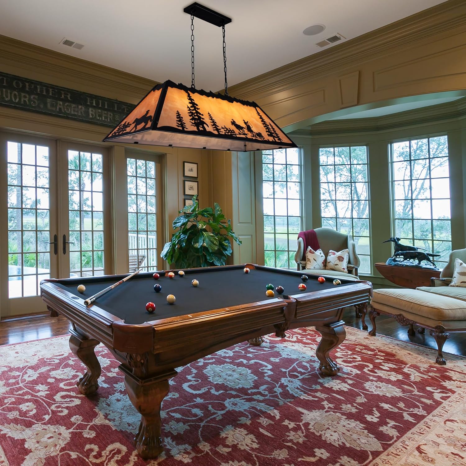 TOCHIC Tiffany Pool Table Light, 4 Lights billiard & pool table lights for 7' 8' Table, Farmhouse Chandelier for Dining Room, Western Cowboy Pool table Light Fixture for Game Room, Kitchen Island, 48”