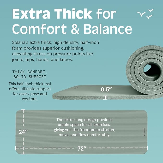 Retrospec Solana Yoga Mat 1/2" Thick w/Nylon Strap for Men & Women - Non Slip Exercise Mat for Yoga, Pilates, Stretching, Floor & Fitness Workouts-FlexoryFit