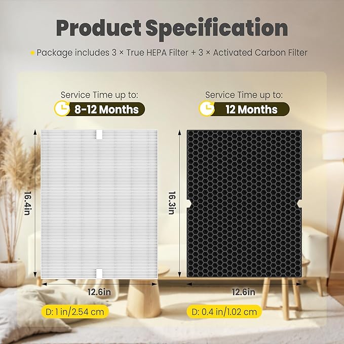 116130 Replacement Filter H for Winix 5500-2 AM80 Plasmawave Air Purifier, Includes 3 Pack True HEPA Filter and 3 Pack Activated Carbon Filter