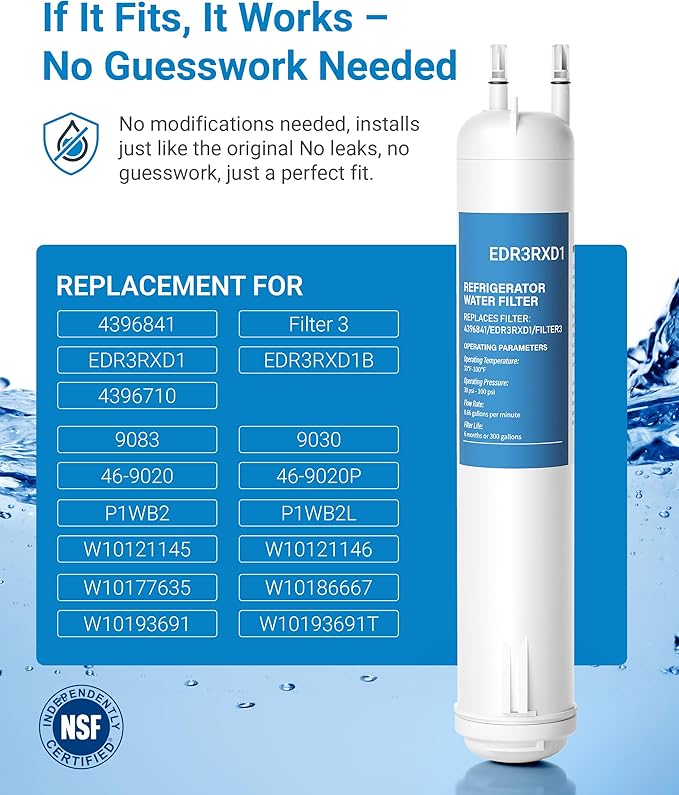 EDR3RXD1 Replacement Water, Compatible with 4396841, 4396710, KAD3RXD1, WHR3RXD, Kenmore 46-9083, 46-9030, 2 Pack