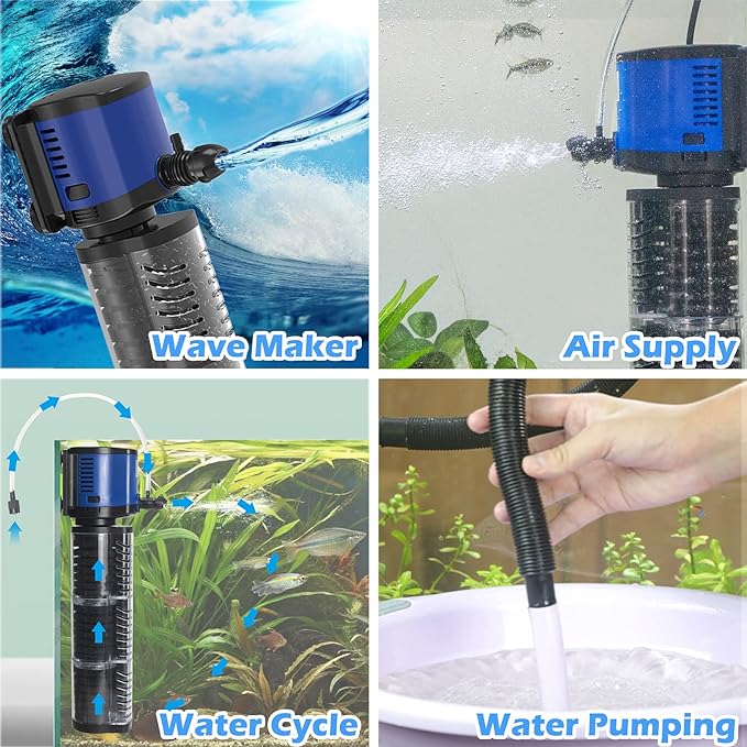 TARARIUM Fish Tank Filter Powerful 400GPH for 75-200 Gallon Large Aquarium Small Pond Fountain, Wave-Maker Submersible Water Pump Turtle Tank Filter for Saltwater & Freshwater System