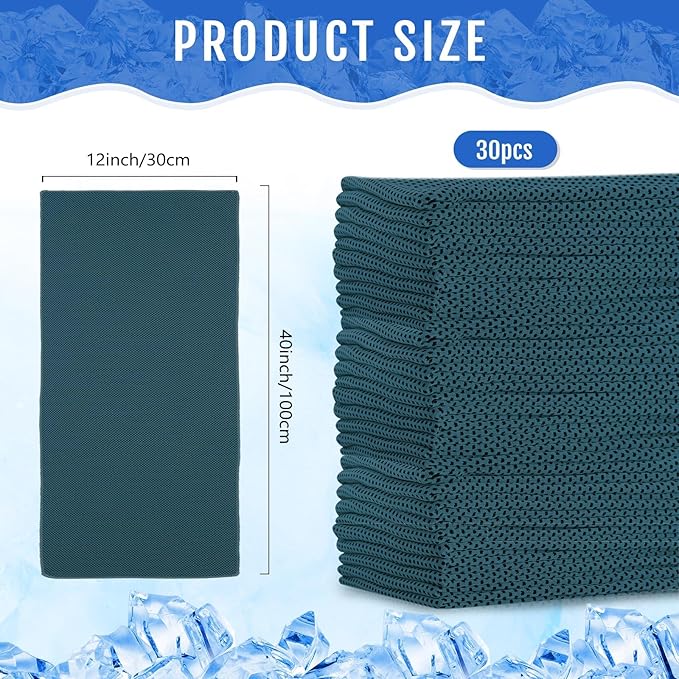 Hosuly 30 Pack Cooling Towels, 40"x12" Ice Breathable Soft Chilly Sweat Rag Microfiber Workout Rags for Gym Cooling Towels for Neck and Face for Yoga Golf Sport Running-FlexoryFit