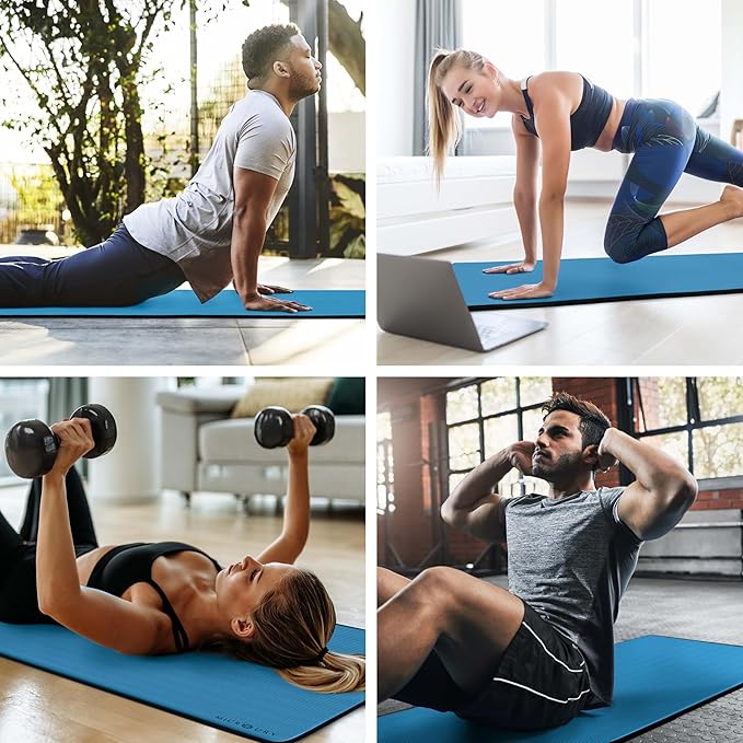 MICRODRY Deluxe Fitness Exercise Yoga Mat for Home & Gym, Extra Thick for High Impact Training, Multi Layered Skid Resistant Surface, Odor Neutralizing with Carrying Strap-FlexoryFit