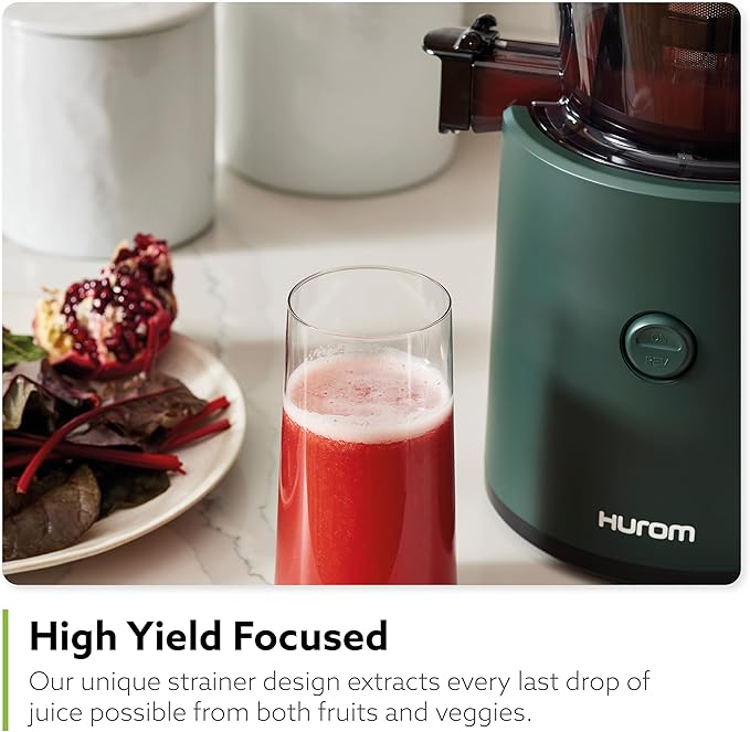 Hurom H320 Cold Press Juicer Machine, Easy to Clean Masticating Slow Juicer, Coarse Strainers, Self-Feeding, Hands Free, Family Size, Quiet Motor, Easy Assembly (Kale/Dark Green)-FlexoryFit