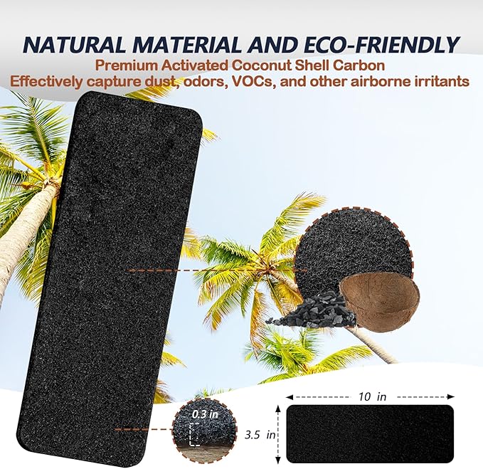 Ceiling Fan Filters for Blades, 10Pcs Activated Coconut Shell Carbon Ceiling Fan Air Purifier Pads, Easily Sticks Unscented Air Filters for Common Household Contaminants