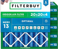 Filterbuy 20x20x4 Air Filter MERV 13 (MPR 1900) Health Defense Replacement (6-Pack), Electrostatic Pleated HVAC AC Furnace Filters, Made in USA (Actual Size: 19.50 x 19.50 x 3.63)