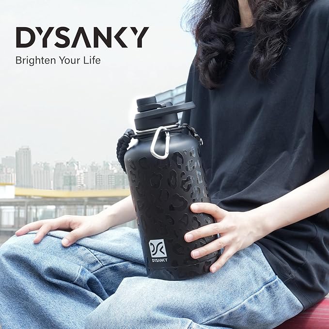 Insulated Water Bottle | Thickened Stainless Steel Vacuum Metal | Portable Sports Half Gallon Large Water Jug for Gym and Hiking with Straw, Carrier Bag, Handle Strap | BPA-Free 64 oz-FlexoryFit