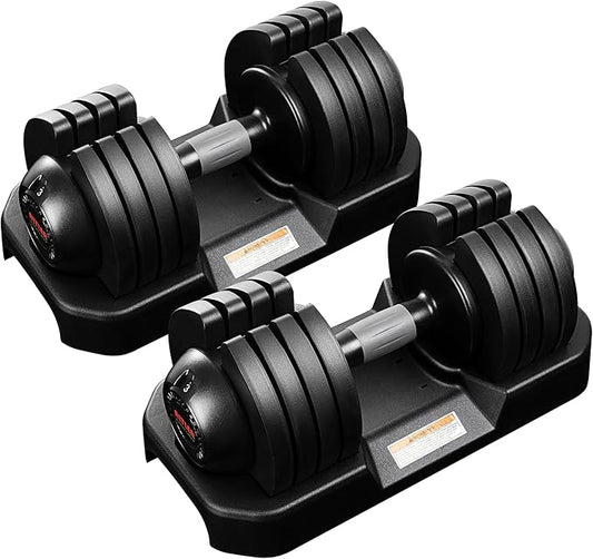 52LBS Single/Pair Adjustable Dumbbells Set Premium Rubber Coated Dumbbell Set with Secure Locking Mechanism for Safe & Customizable Strength Training-FlexoryFit