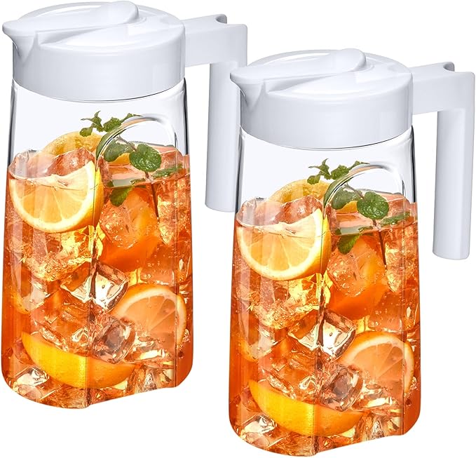 Amazing Abby - Slim Mini - 2-Pack Tritan Pitcher (48 oz), Unbreakable Plastic Water Pitcher with Lid, BPA-Free, Heat-Resistant, Dishwasher-Safe, Great for Both Iced and Hot Drinks, White