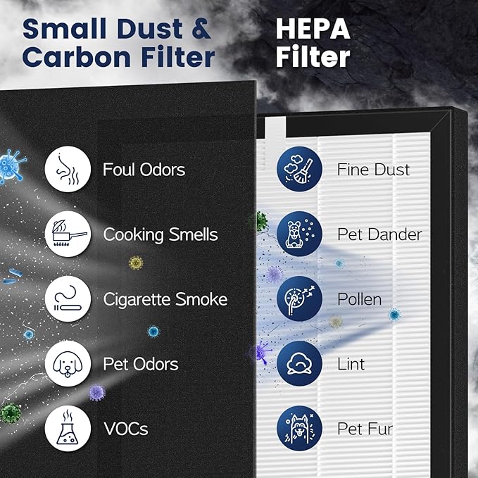 ProHEPA 9000 Replacement Filter Compatible with VEVA 9000 Air Puri-fiers, 2 Pack HEPA Replacement Filters & 8 Activated Carbon Pre-Filters