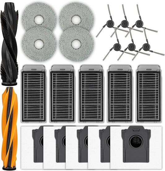 (22 Pack) X50 Ultra Replacement Parts for Dreame L50 Ultra/ L40S Pro Ultra/ X50 master Robot Vacuum Cleaner, 2 Roller Brushes, 6 Side Brushes, 5 Dust Bags, 5 HEPA Filters, 4 Mop Pads, Accessories Kit