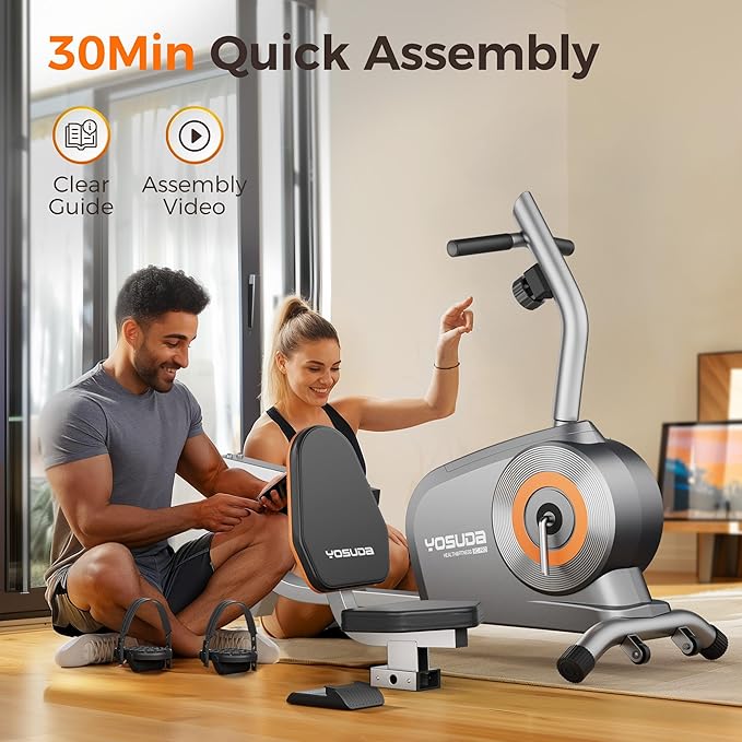 YOSUDA Recumbent Exercise Bike for Home，Magnetic Staionary Bike for Seniors/Adults with Adjustable Seat, 350LB Capacity, 16-level Resistance, LCD Monitor & Pulse Sensors-FlexoryFit