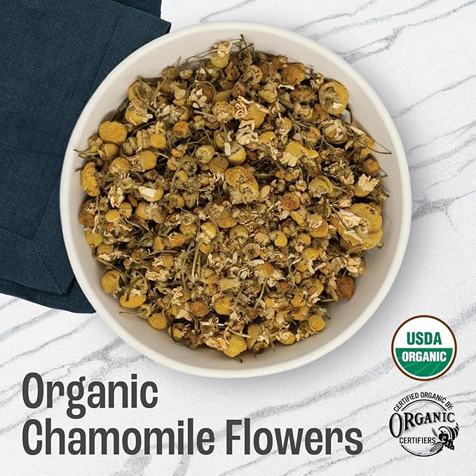J Mac Botanicals, Organic Chamomile Flowers (1 pound), Certified USDA Organic. Whole Dried Chamomile Flower, Loose Leaf Tea-FlexoryFit