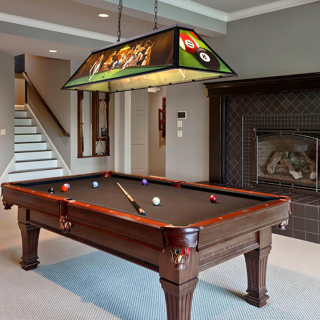 Wellmet Tiffany Pool Table Light, Dogs Playing Billiards Lights for 7' 8' 9' Pool Table, 5 Lights Billiard Fixture Hanging Pendant Lamp for Snooker Table, Cabin, Game Room, Men's Cave, Dining Room