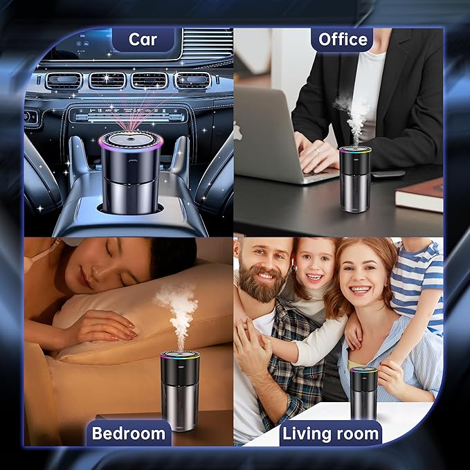 Smart Car Air Freshener,180ml (6.09 Oz) Car Air Freshener Diffuser for 270days,Auto On/Off,Starry Sky Projection,7 Color RGB Light,3 Adjustable Modes for Travel Office Home (Cologne)
