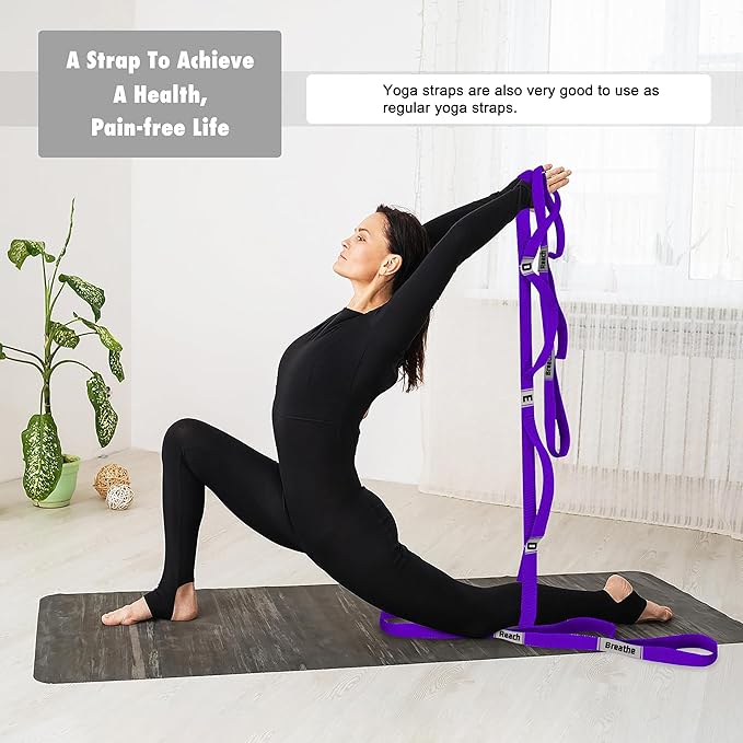 Stretching Strap Yoga Strap with 10 Loops, Non-Elastic Stretch Band for Physical Therapy, Flexibility, Exercise, Pilates, Dance & Gymnastics Workout-FlexoryFit