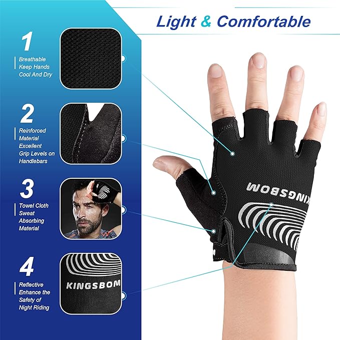 KINGSBOM Breathable Cycling Gloves, Shock-Absorbing Bike Gloves with Light Silicone Gel Pad, Anti-Slip Bicycle Gloves for Men and Women-FlexoryFit