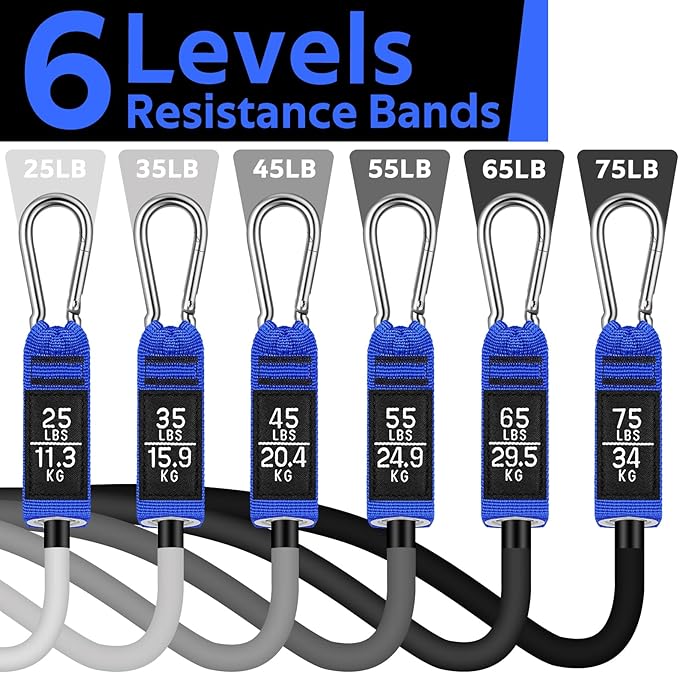 WALITO Resistance Bands Set - Exercise Bands with Handles, Door Anchor, Legs Ankle Straps, for Heavy Resistance Training, Physical Therapy, Muscle Training, Yoga, Home Workouts-FlexoryFit