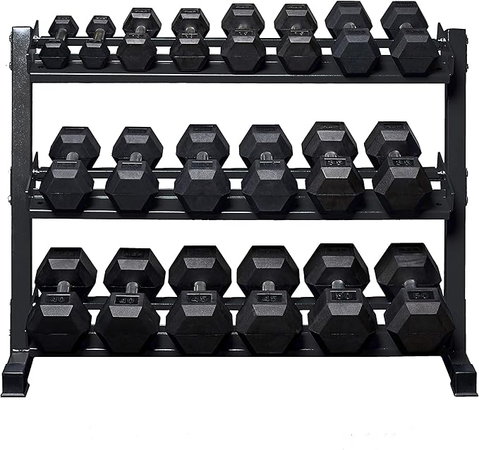 REP Fitness Rubber Hex Dumbbell Set, Adjustable Weight Pairs, Home Gym Equipment, Strength Training For Men Women, Black Coated Grips, Workout Rack Storage Optional, Heavy Lb Free Weights-FlexoryFit