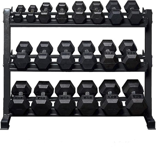 REP Fitness Rubber Hex Dumbbell Set, Adjustable Weight Pairs, Home Gym Equipment, Strength Training For Men Women, Black Coated Grips, Workout Rack Storage Optional, Heavy Lb Free Weights-FlexoryFit