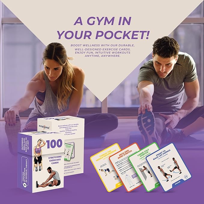 100 Stretching Exercise Flash Cards – Physical Therapy Stretches for Common Conditions (Plantar Fasciitis, Achilles Tendonitis, Sciatica, Back & Hip Pain) – Yoga, Pilates & Everyday Mobility-FlexoryFit