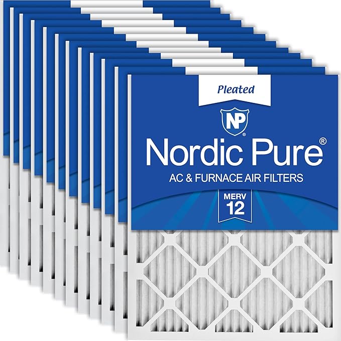 Nordic Pure 16x20x1 (15 1/2 x 19 1/2 x 3/4) Pleated MERV 12 Air Filters 12 Pack