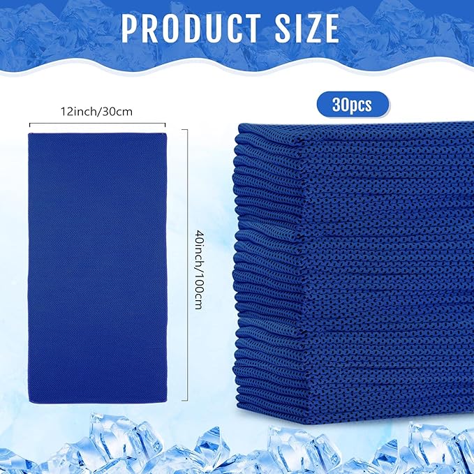 Hosuly 30 Pack Cooling Towels, 40"x12" Ice Breathable Soft Chilly Sweat Rag Microfiber Workout Rags for Gym Cooling Towels for Neck and Face for Yoga Golf Sport Running-FlexoryFit