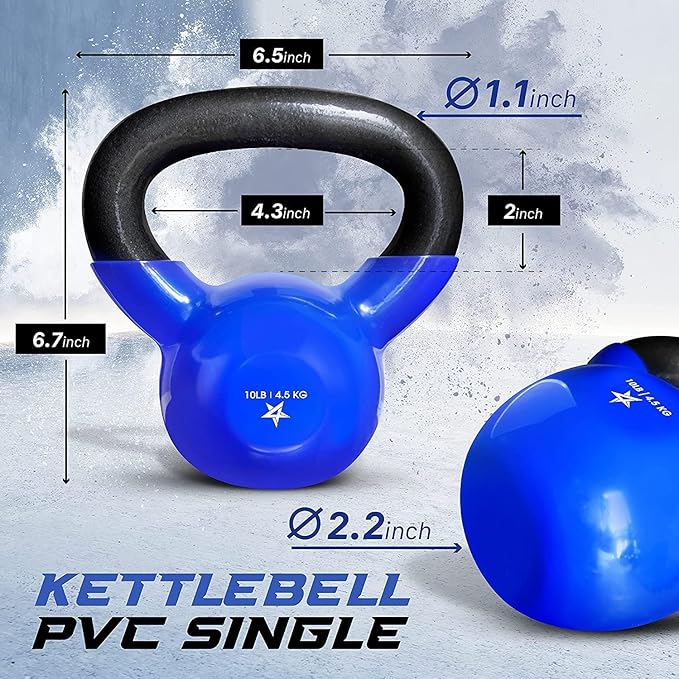 Yes4All 5-100 LB Kettlebells Vinyl Coated Cast Iron for Dumbbell Weights Exercises, Gym, Fitness, Full Body Workout Equipment Push up, Grip and Strength Training-FlexoryFit