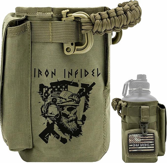 Iron InfideI Battle Bottle Sleeve - 64 oz and 32 oz Water Bottle Sleeve Only for Half Gallon 1L Steel Water Bottle | Rugged Cover with Molle for Versatile Design with Storage for Phone, Wallet & Keys-FlexoryFit