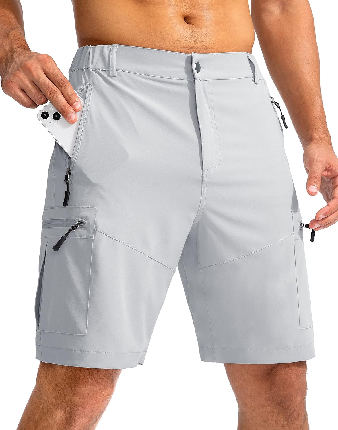Pudolla Men's Hiking Cargo Shorts 9" Lightweight Outdoor Work Shorts for Men Travel Golf Camping Casual with 5 Zipper Pockets