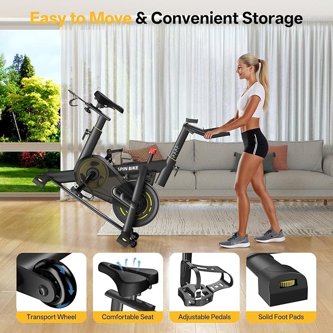 YAMO Exercise Bike, Upgraded Stationary Bikes for Home Cardio with App Compatible, Adjustable Quiet Magnetic Resistance Indoor Cycling Bike 300 LBS Capacity Comfortable Seat Cushion & Tablet Mount-FlexoryFit