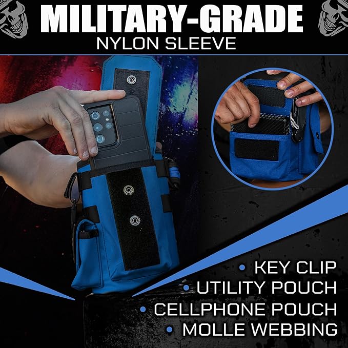 Iron Infidel Battle Bottle - Half Gallon Insulated Water Bottle with Paracord Handle, Large 64 oz Stainless Steel Water Jug with Rugged, Removable Sleeve for Keys, Wallet & Phone (Blue Line 2 Liter)-FlexoryFit