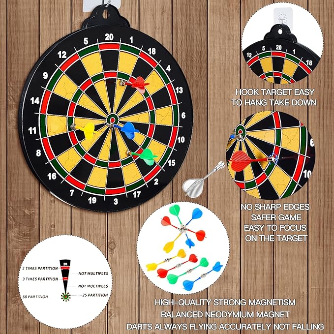 Magnetic Dart Board for Kids-12Magnetic Dart/Sticky Balls Or 2 Toy Gun+40 Foam Dart.Indoor/Outdoor Kids Games and Party Games,Christmas Birthday Gifts Toys for 3-12 Year Old Boys