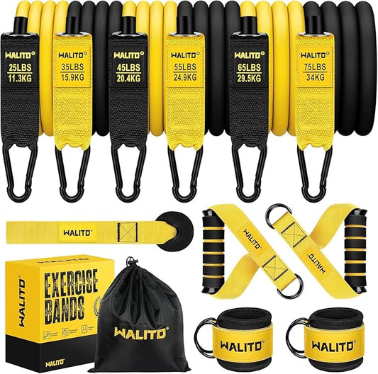 WALITO Resistance Bands Set - Exercise Bands with Handles, Door Anchor, Legs Ankle Straps, for Heavy Resistance Training, Physical Therapy, Muscle Training, Yoga, Home Workouts-FlexoryFit