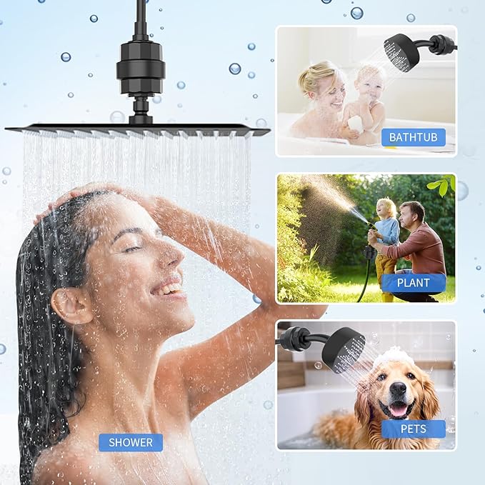 20-Stage Shower Filter-Shower Head Filter for Hard Water, with 5 Replaceable Cartridges, High Output Shower Water Filter for Removing Chlorine and fluoride, Black