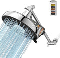 Filtered Shower Head with Extension Arm - EMBATHER 8 Inch High Output Showrhead with 3 Spray Settings, 18 Stage Filter for Hard Water, 11" Adjustable Arm, Brass Swivel Ball Jiont, Chrom