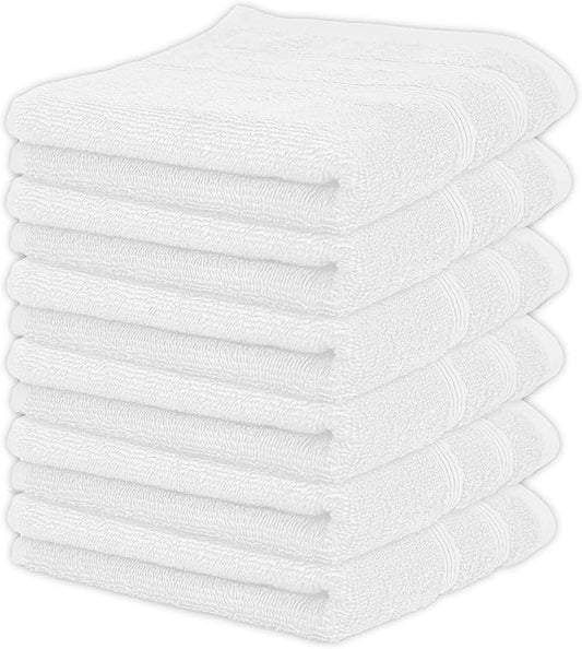 Kaufman - Premium Hand Towels Set for Bathroom, Spa, Gym, and Face Towel 100% Cotton Ring Spun, Ultra Soft Feel and Highly Absorbent Towels (White, 6-PK)-FlexoryFit