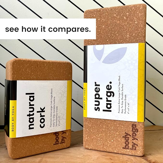 Premium Cork Yoga Blocks - Extra Large Yoga Block 2-Pack or Extra Tall 1-Pack for Inflexible Yogis | Natural, High-Density Cork for Superior Support & Stability | Optional Yoga Strap & Gift Box-FlexoryFit