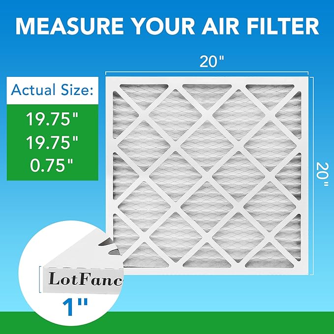 LotFancy 20x20x1 Air Filter, 6 Pack MERV 8 Pleated Furnace Air Filters Replacement for HVAC (Actual Size: 19.75"x19.75"x0.75")