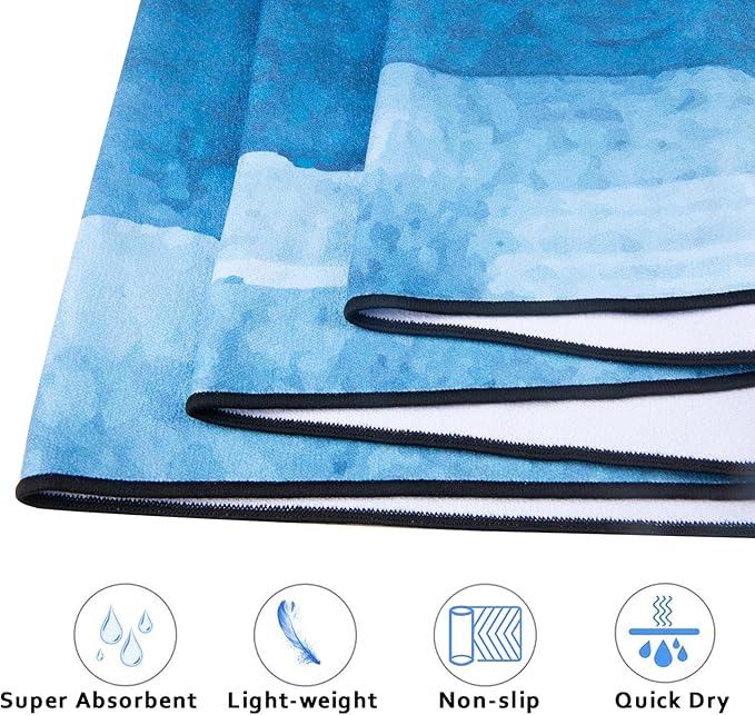 QiyI Yoga Mat Towel with Corner Pockets, Non Slip Sweat Absorbent Hot Yoga Towels, Soft Yoga Blankets with Travel Bag, Skidless Mat Cover for Workout, Gym, Fitness - 70"x26", Blue Tie Dye-FlexoryFit