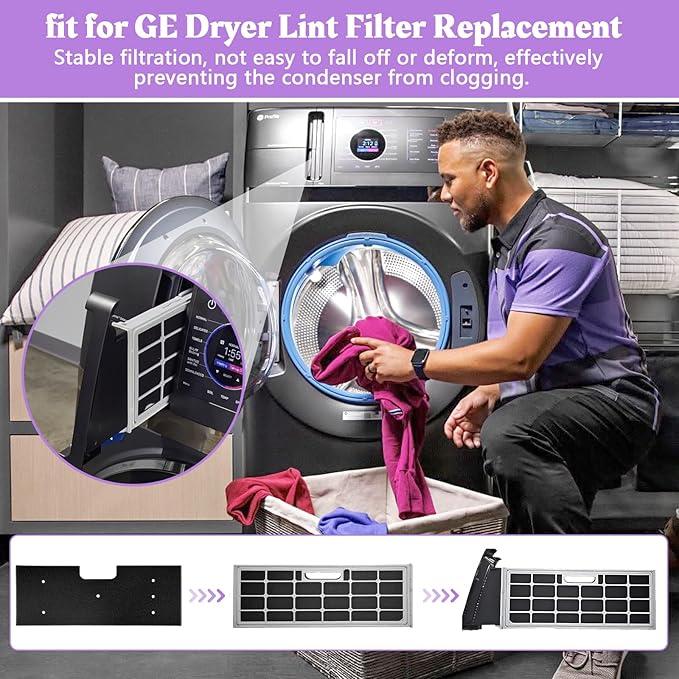 WH01X35719 Lint Filter Compatible with Ge Profile Washer Dryer Combo Foam Filter for PFQ97HSPV0DS Combo Washer Dryer Filter with Lint Brush (1 Long Handled Brush & 1 Full Bristle Brush)- 6 Pack