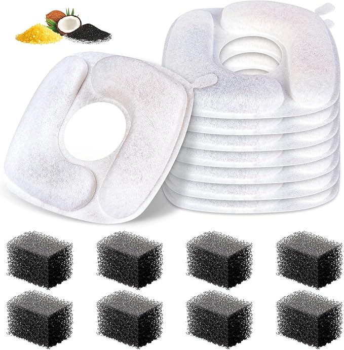 Lemonfilter Cat Water Fountain Filters, 8 Pack Replacement Filters & 8 Pre-Filter Sponges Compatible with 67oz, 95oz (2.8L), 135oz Automatic Pet Fountain Dog Cat Water Dispenser