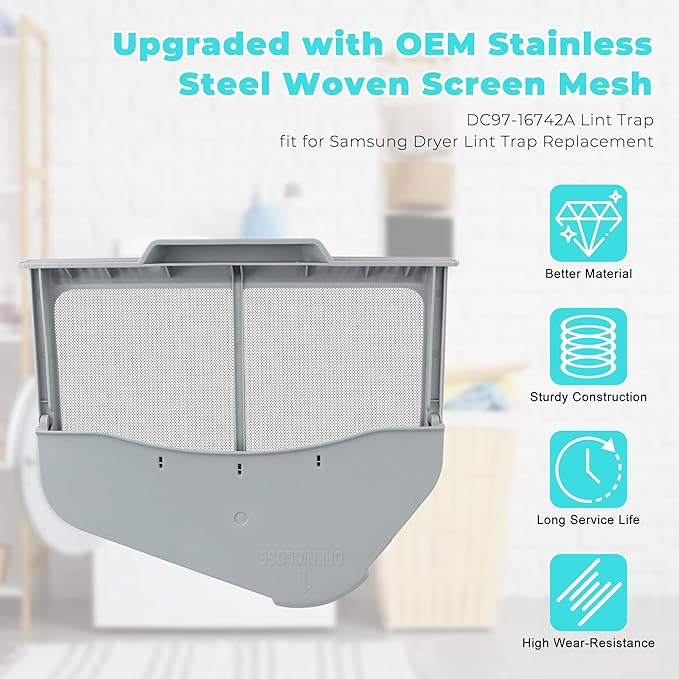 DC97-16742A Lint Trap fit for Samsung Dryer Lint Trap Replacement,Stainless Steel Lint Trap Screen Parts fit for SAMSUNG Dryer DV456ETHDSU/AA DV45H7000EW/A2 DVE50R5200W/A3 DVE50R5400V/A3 prime&swift