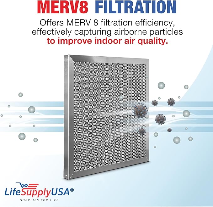 14x14x1 Electrostatic Air Filter, MERV 8, Washable, Reusable Furnace AC/HVAC Filter, Energy Saving, Easy to Clean, Long-Lasting by LifeSupplyUSA