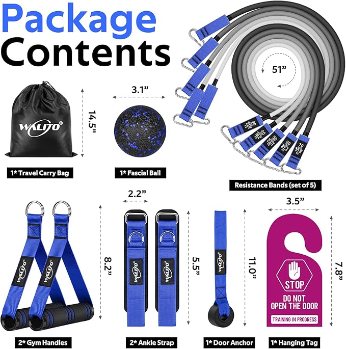 WALITO Resistance Bands Set - Exercise Bands with Handles, Door Anchor, Legs Ankle Straps, for Heavy Resistance Training, Physical Therapy, Muscle Training, Yoga, Home Workouts-FlexoryFit