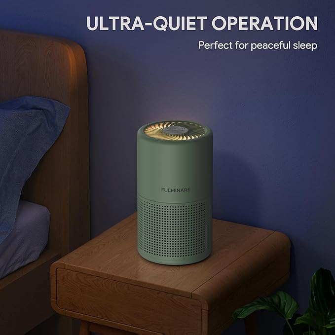 FULMINARE Air Purifiers for Home H13 True HEPA Air Filter Quiet Air Cleaner With Night Light Portable Small Air Purifier for Bedroom Office Living Room (Green 2 Pack)