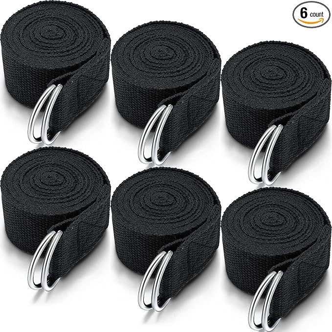 6 Pcs Yoga Strap for Stretching 8 Ft Yoga Exercise Adjustable Straps Bands with Safe Adjustable D Ring Buckle for Pilates Gym Workouts Fitness Improves Sitting Posture-FlexoryFit